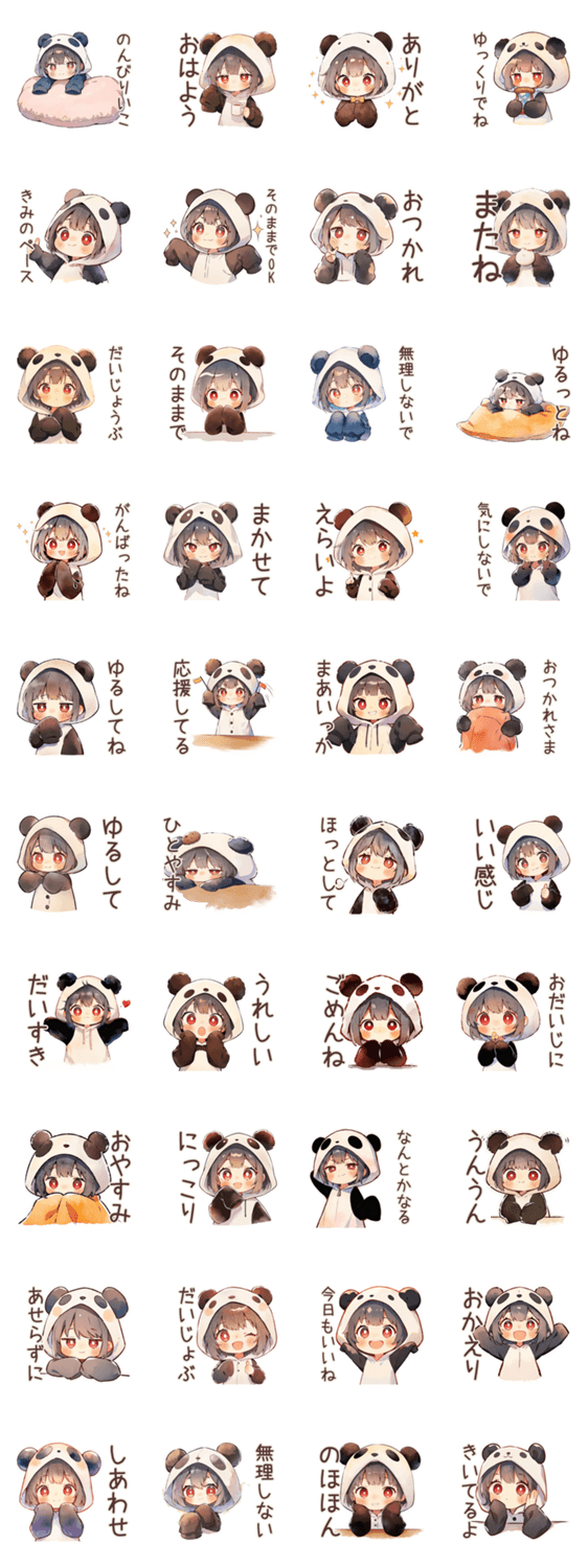 パンダパーカーちゃんのゆる肯定のスタンプ詳細