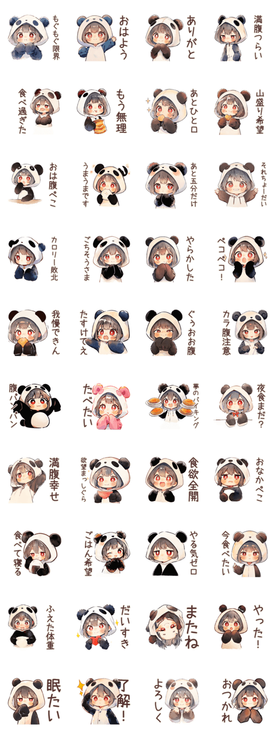 パンダパーカーちゃんの食いしん坊断末魔のスタンプ詳細