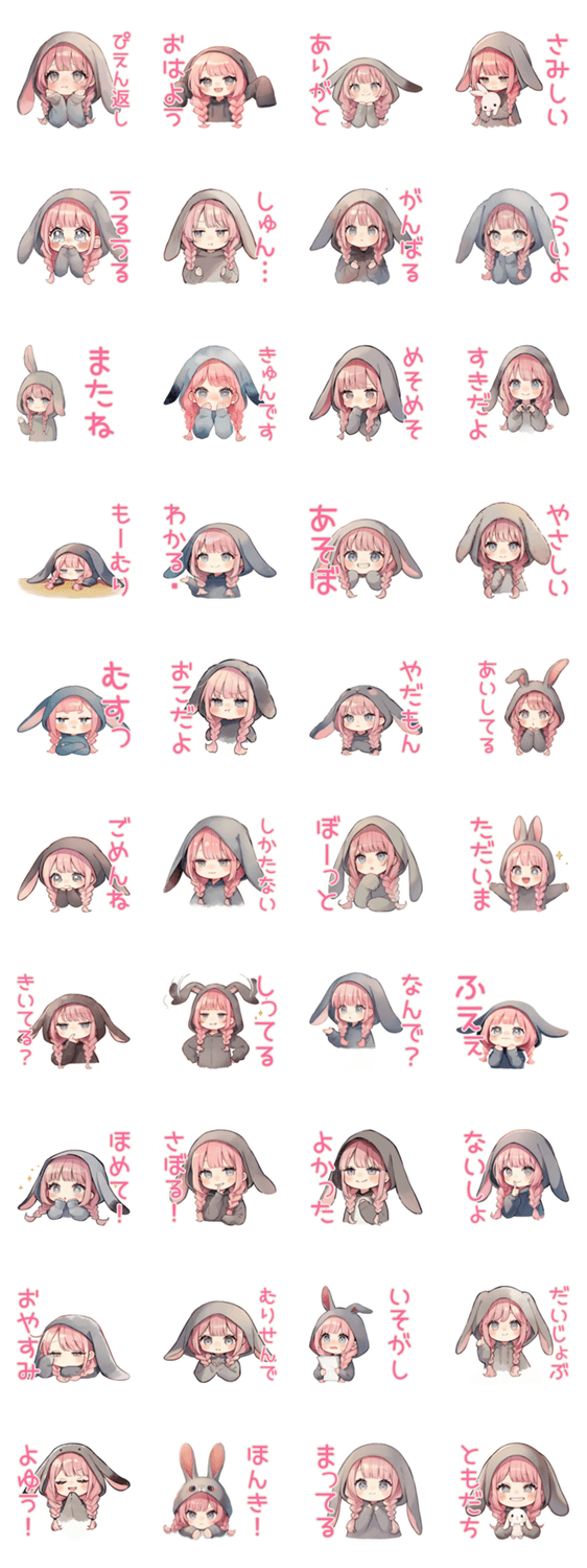 たれ耳うさぎ女子の♡ぴえん返しのスタンプ詳細