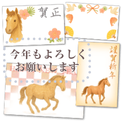 [LINEスタンプ] 文が書き込める♥やさしい水彩年賀状 午年