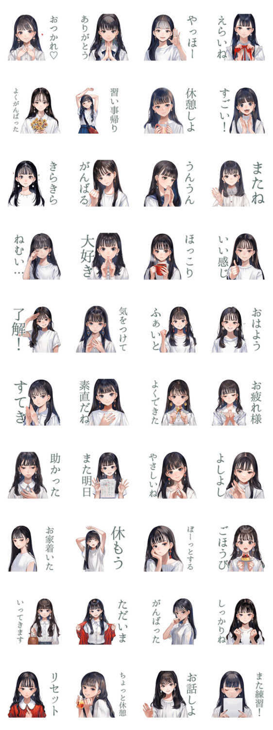 清楚な女の子の♡習い事おつかれさまのスタンプ詳細