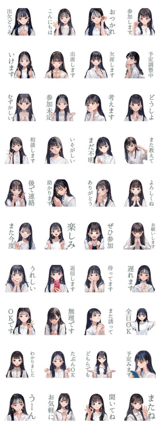 清楚な女の子の出欠スタンプのスタンプ詳細