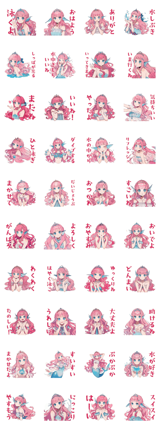 人魚姫の水泳プリンセス★スタンプのスタンプ詳細