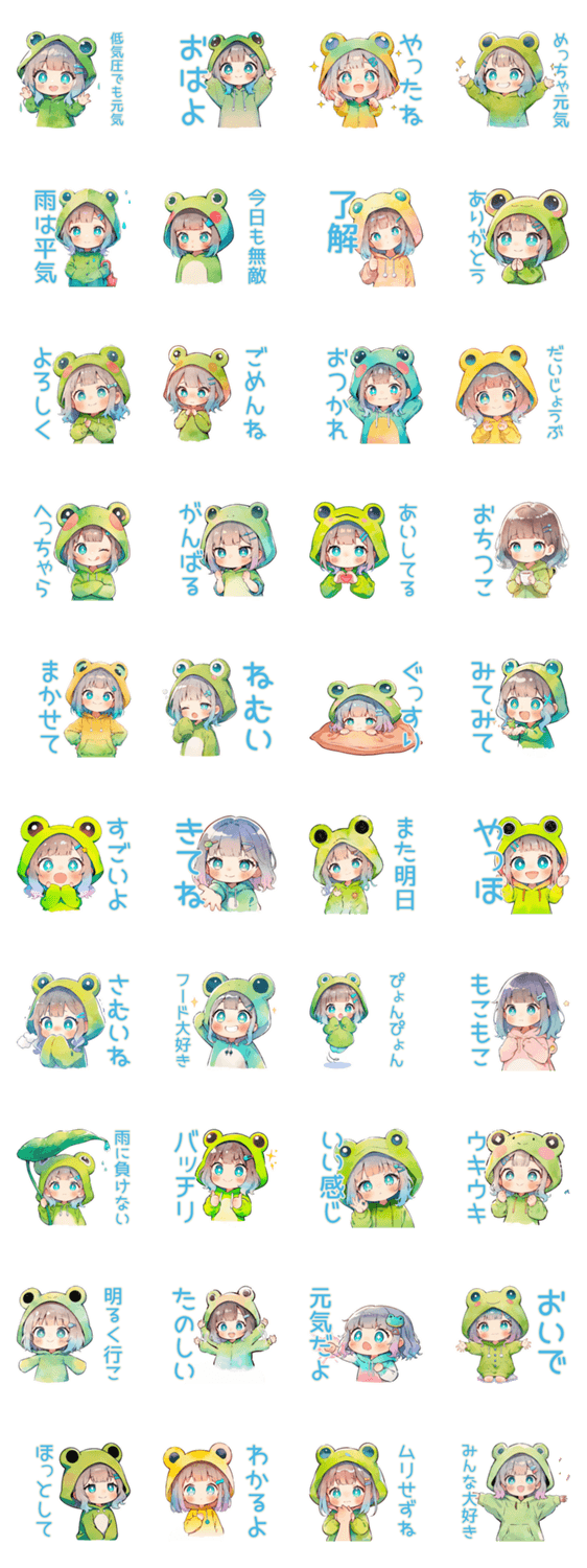 蛙フードパーカーの女の子★癒しのスタンプ詳細