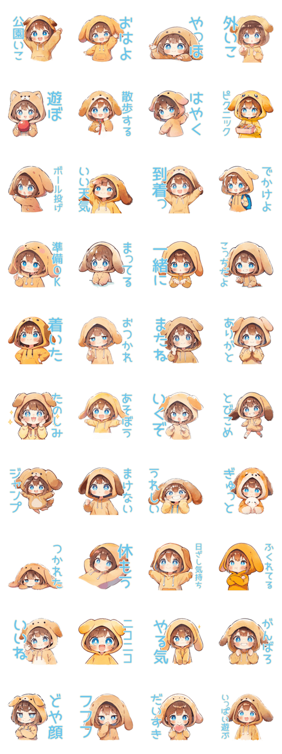 元気な犬耳パーカーの女の子★公園編のスタンプ詳細