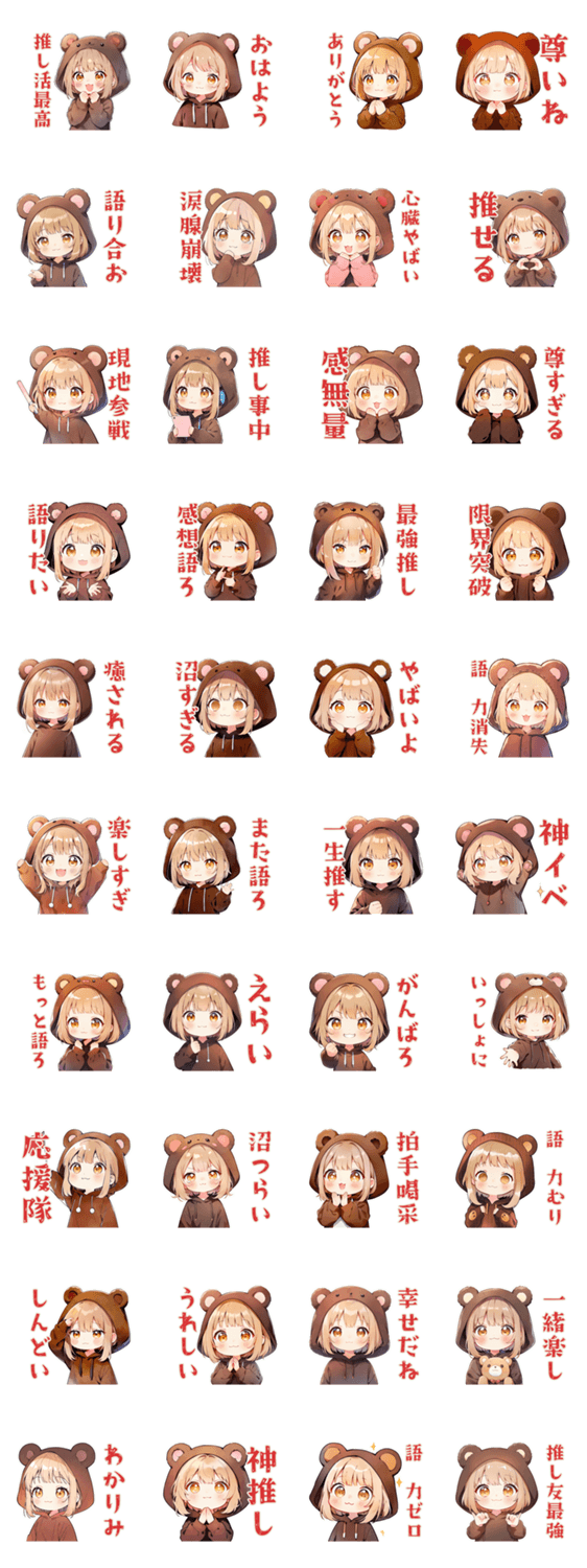 くま耳パーカーの女の子の推し活♡のスタンプ詳細
